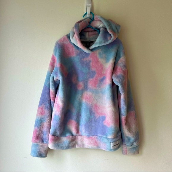 Calvin Klein Jeans Girls Hoodie M (7/8) Tie Dye Plush Fleece Pullover Pastel - Picture 1 of 14